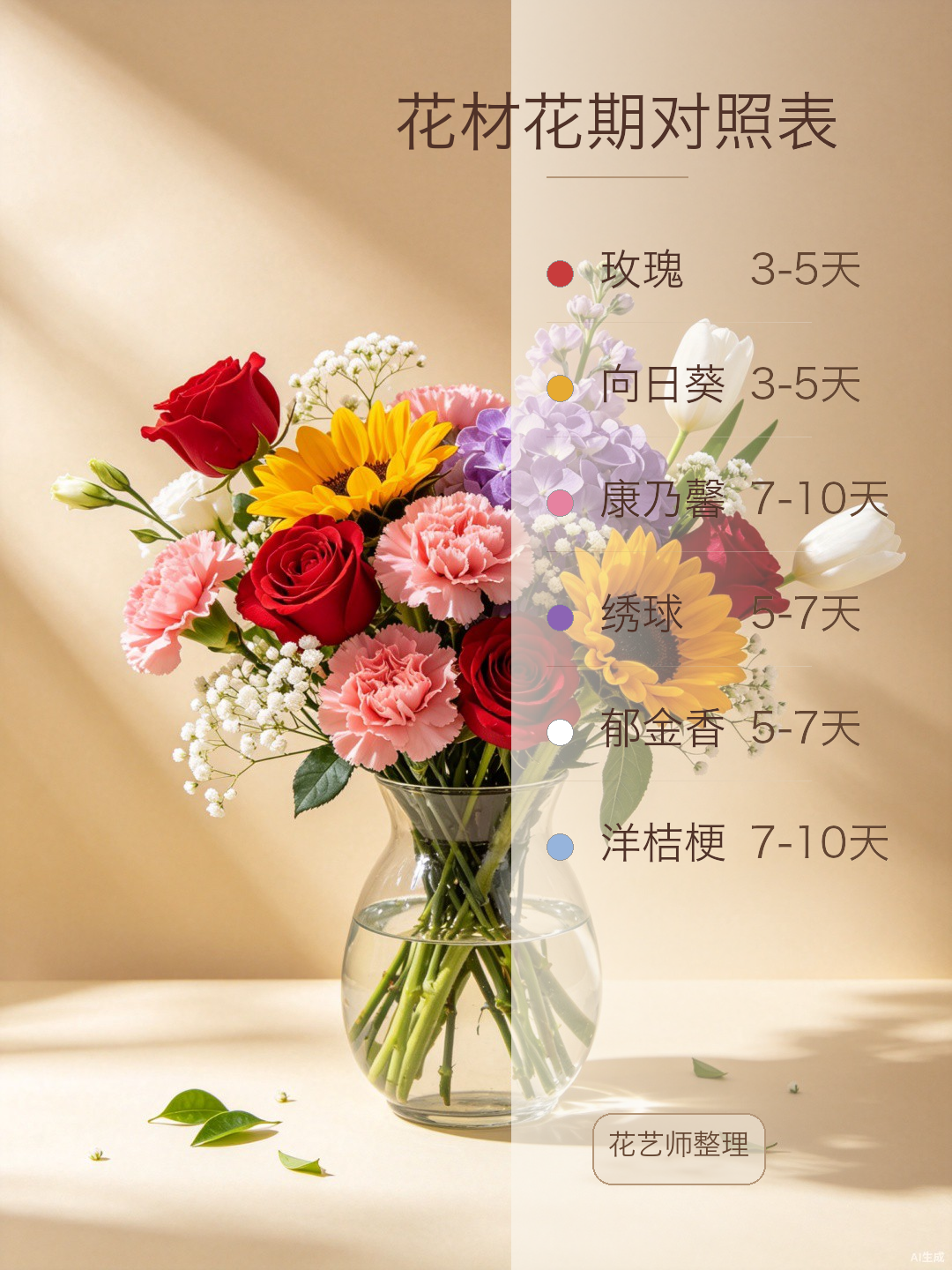 玫瑰3天、康乃馨10天｜花艺师的花期对照表