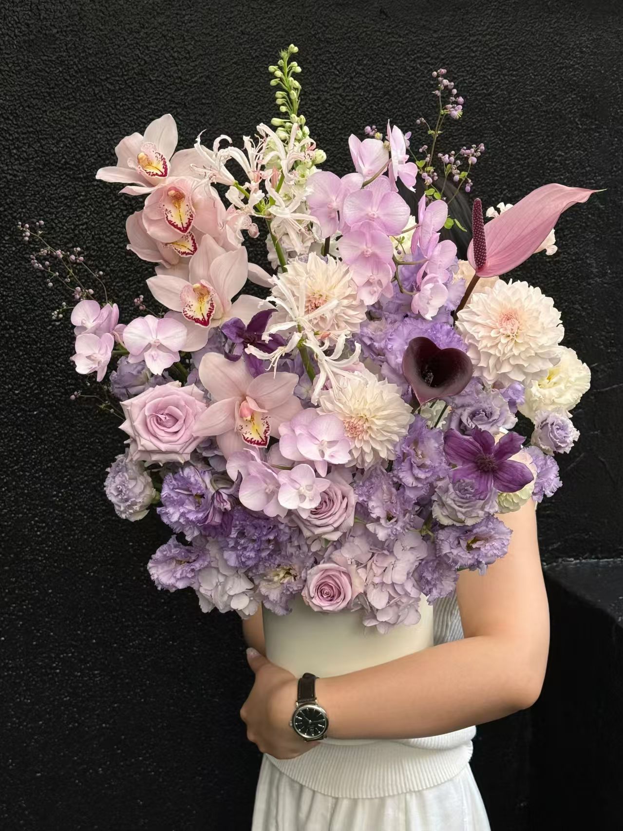 杭州七夕紫调兰花花桶,适合送到公司和家里的仪式感花礼