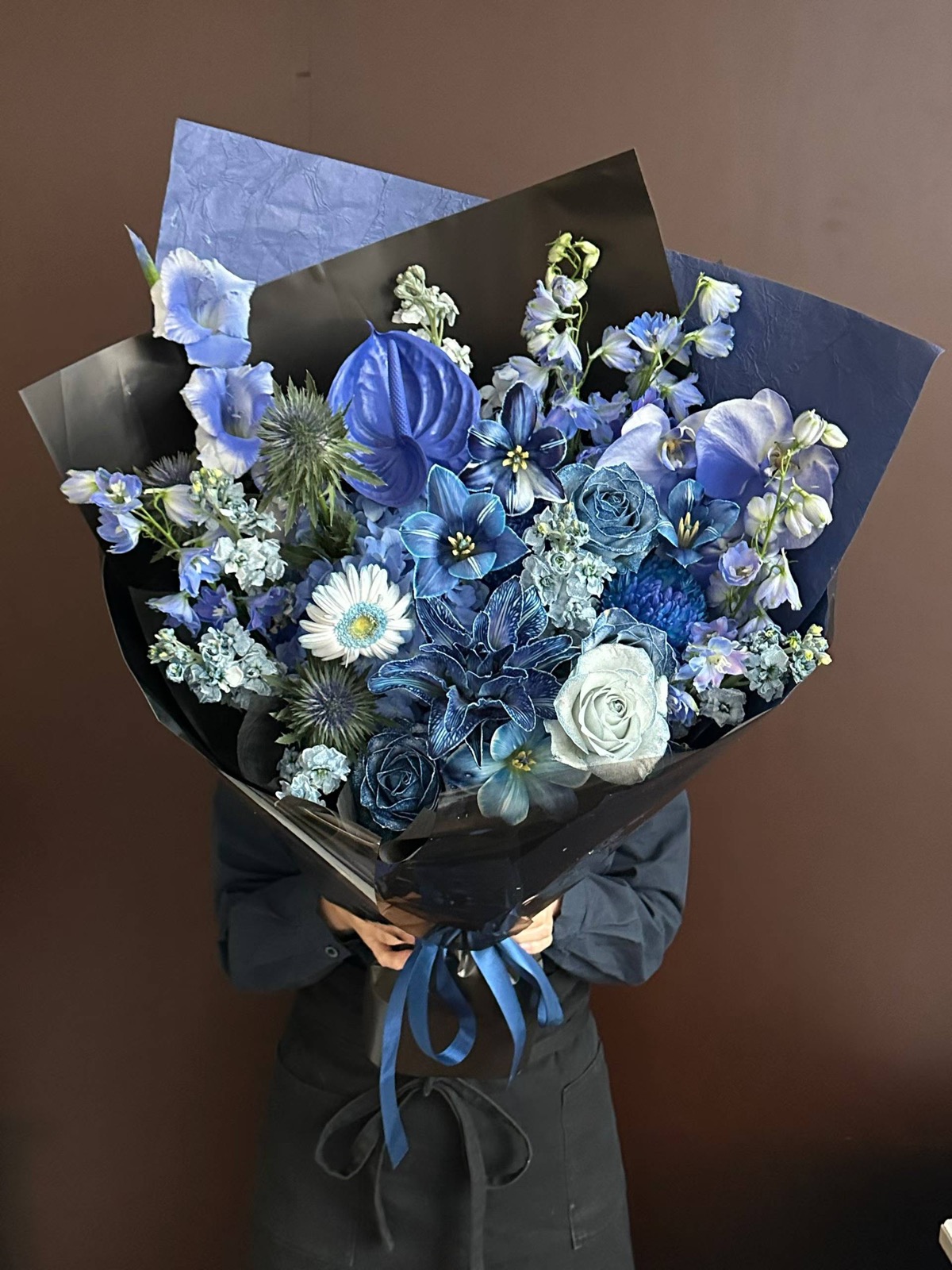 杭州蓝黑色系花束实拍｜蓝色玫瑰、小众生日和纪念日花礼