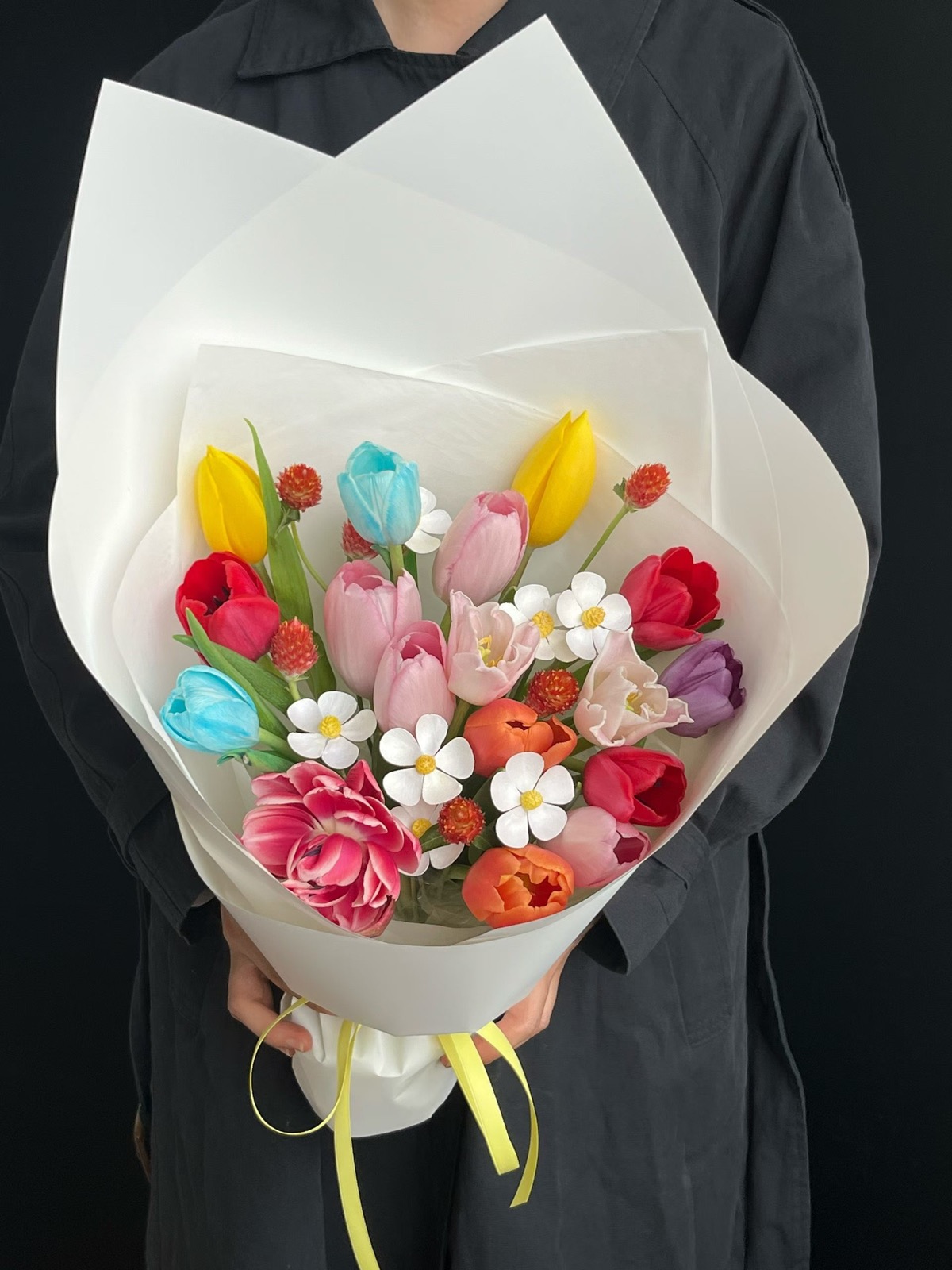 杭州彩色郁金香花束实拍,适合朋友生日、日常鲜花和春夏感花束参考