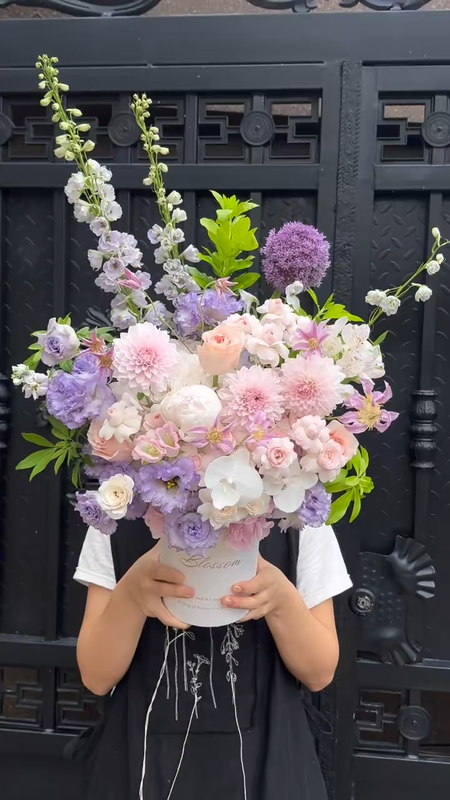 杭州七夕粉紫花桶实拍｜送女朋友的温柔仪式感花礼